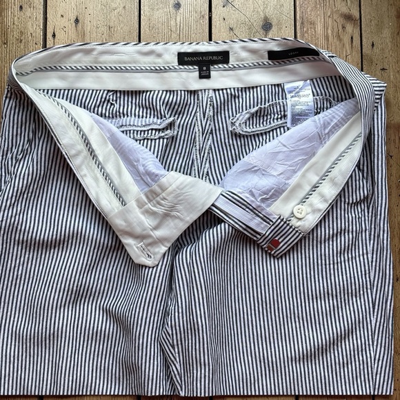 Banana Republic Logan Cropped Pants Size 8 Black White Stripe Linen Blend Ankle - Picture 7 of 12